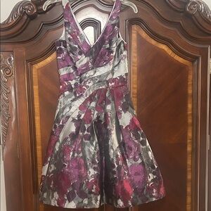 White House Black Market Purple and Gray Floral Mini Dress